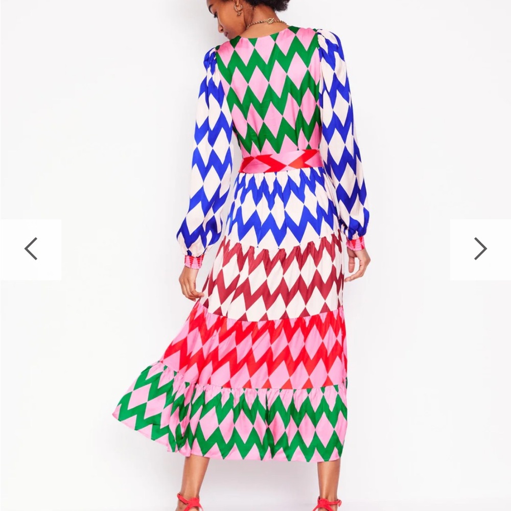 NWT v-neck tiered dress in vibrant stripe - Picture 4 of 10